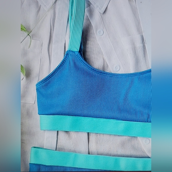 BRAND NEW ATHLETIC SPORTS BRA HIGH WAISTED RIBBED PADDED SWIM BATHING VOLLEYBALL - Picture 2 of 10